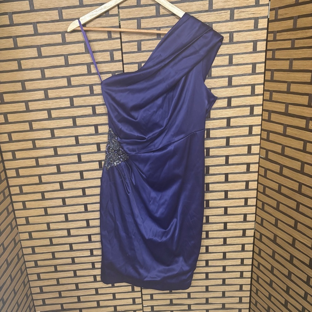 Eliza J. Purple One Shoulder Satin Dress Size 6